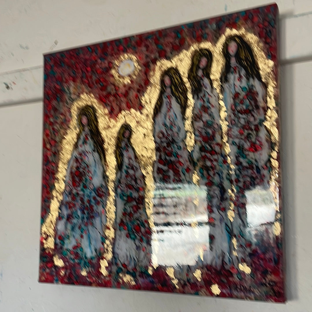 16x16x1 Angels in Heavens Sunlight Embellished Canvas Print with Gold Leaf and Resin Finish