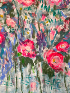 Bright pink with blue wildflowers - 24 x 48 x 1