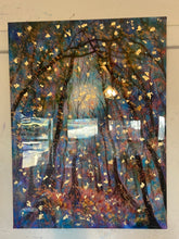 Load image into Gallery viewer, In stock - Embellished Canvas Print  -copper  Blue  moon 18 x 24 x1  , with gold leaf - large