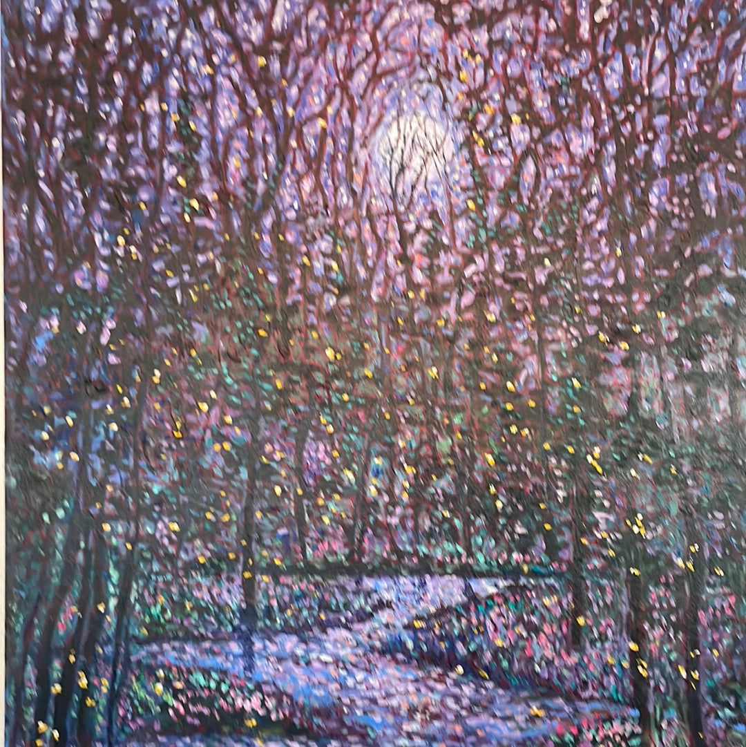 24x20x1 Original painting - Blue Violet Moon with Springtime Pond