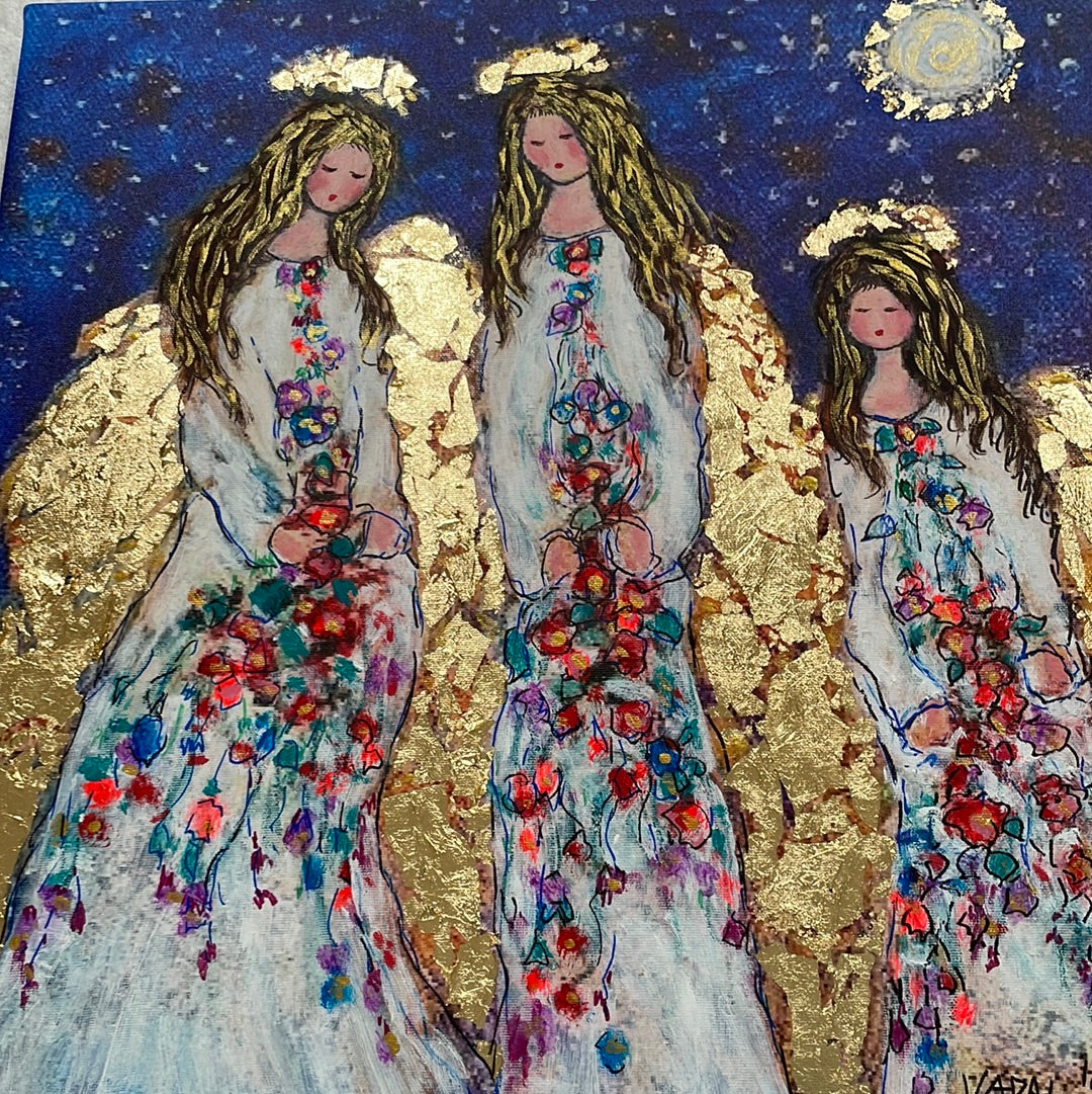 16x16x1 Limited Edition Angels in Heavens Moonlight Canvas Print with Gold Leaf and Resin