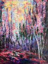 Load image into Gallery viewer, Pines and birches along river  -oil and cold wax