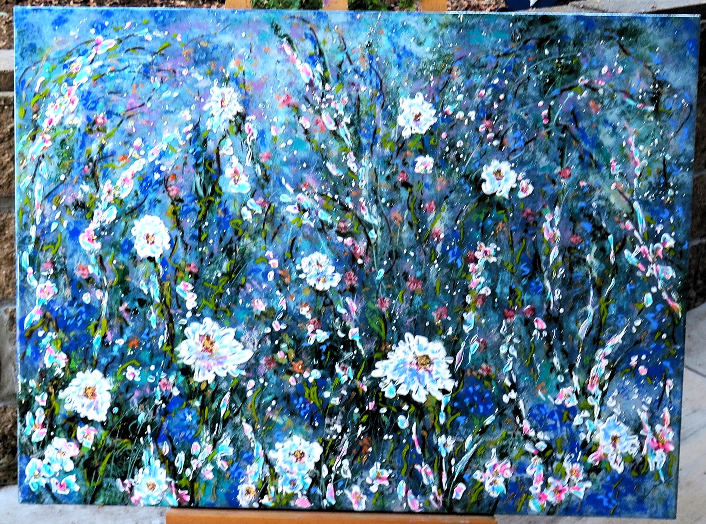 Original painting - Wild Blossoms in Blue and White