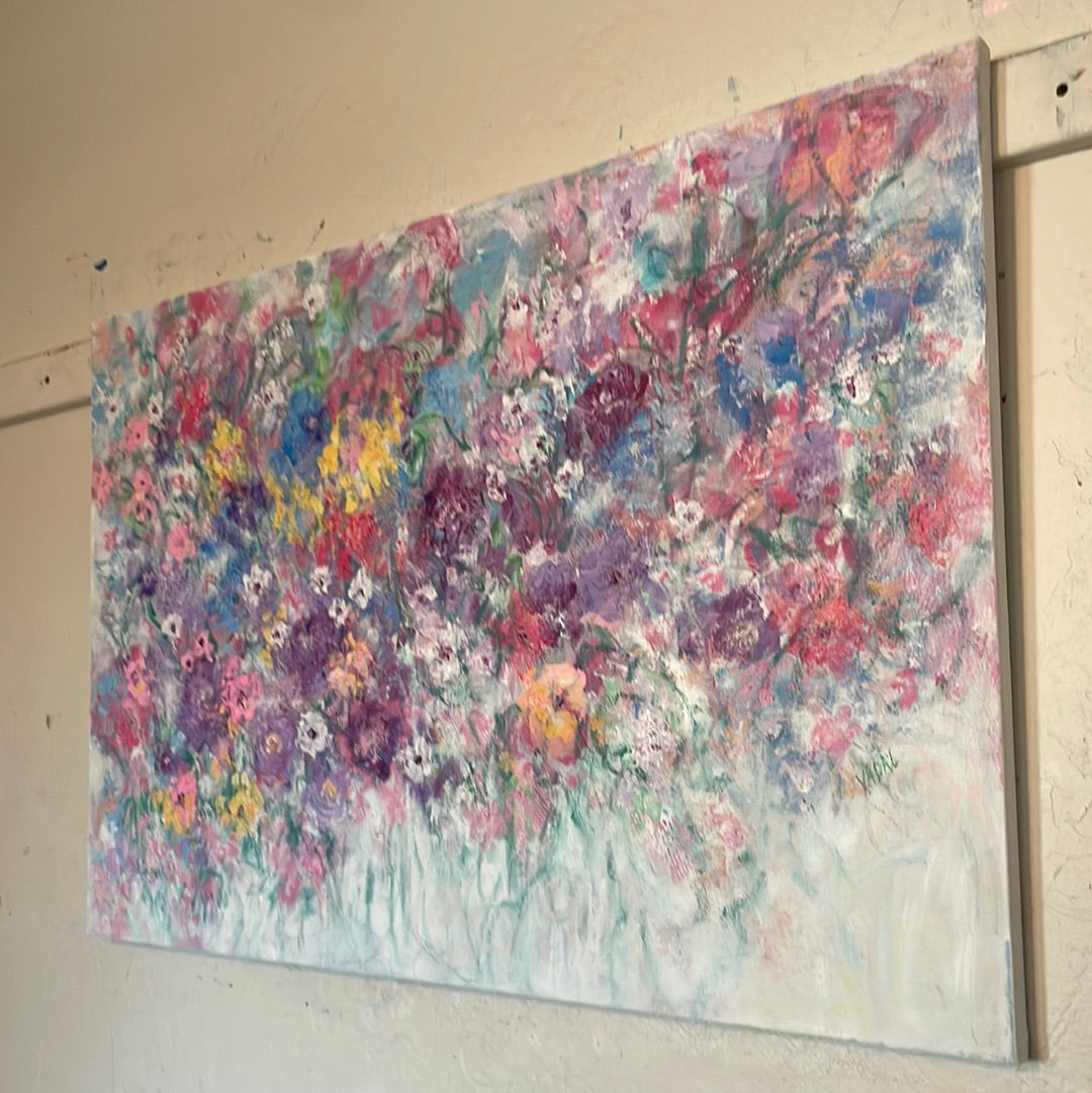 Original painting - Summer Bouquet -mixed medium Painting  24 x 36 x 1