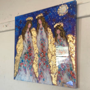 16x16x1 Limited Edition Angels in Heavens Moonlight Canvas Print with Gold Leaf and Resin
