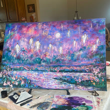 Load image into Gallery viewer, Angels of Cherry Blossom Heaven in moonlight -oil -24x36x1.5