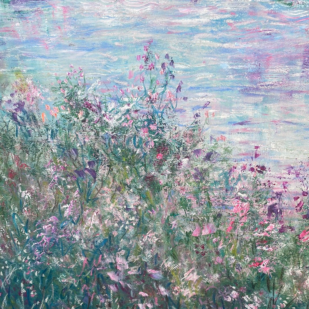 Original painting - Cherry blossom pond - 60 x 48 x 1.5 - oil