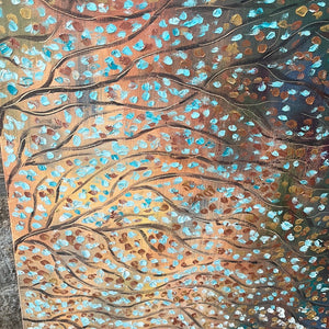 Copper Teal trees 2 abstract impressionistic set - Large original oil painting 2 each of 24x36-total inches 48 x 36 x1