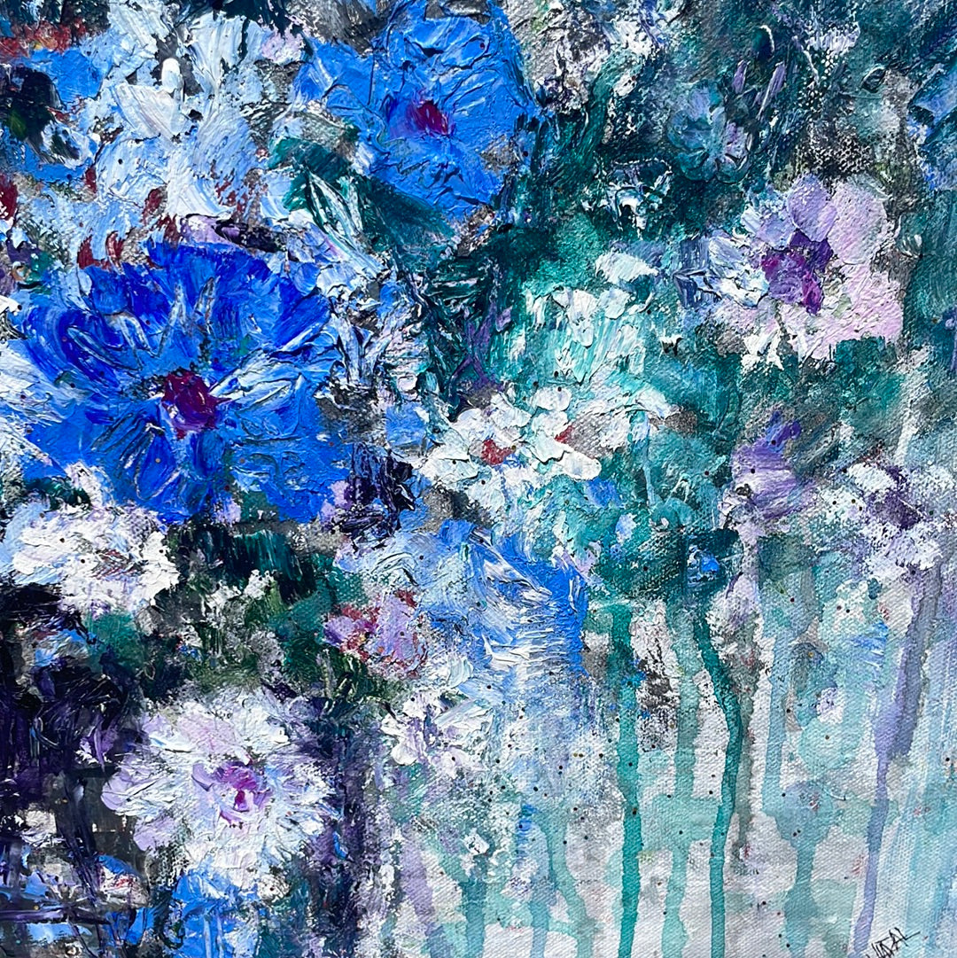 Original Painting - Blue Florals -oil - 18 x 24