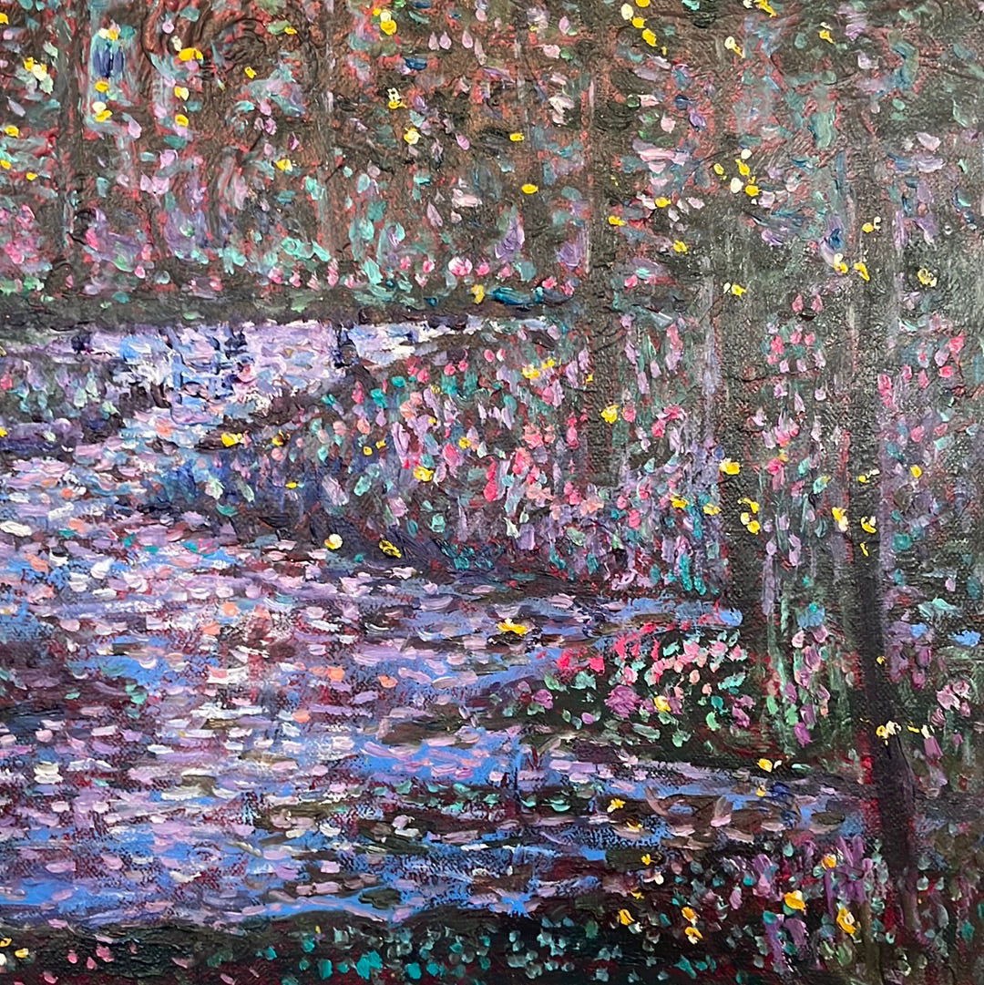 24x20x1 Original painting - Blue Violet Moon with Springtime Pond