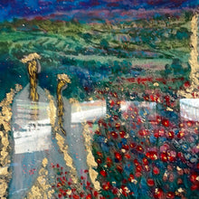 Load image into Gallery viewer, #7/15 -in Stock - embellished canvas print- Angels of the vineyards in moonlight -acrylic highlights and gold leaf-18 x 24 x1- with beautiful Resin finish