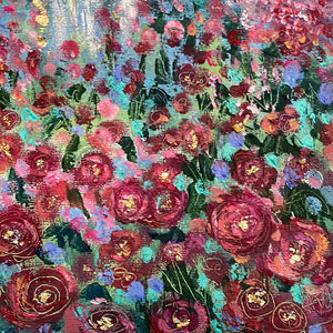 Angels in moonlight  - Rose Garden -11x14x1 Original oil painting with gold leaf