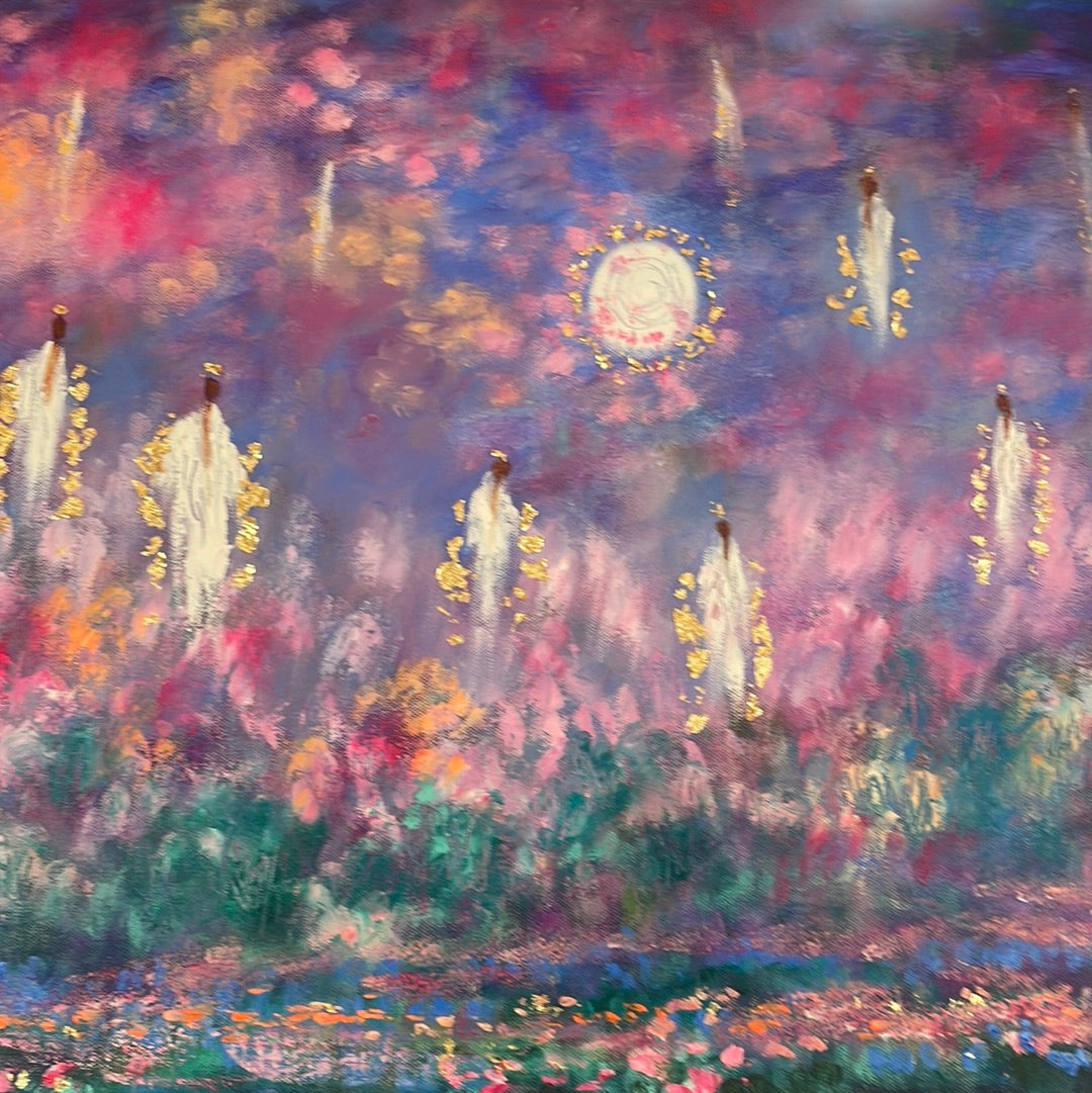 24x36x1.5 Original Oil Painting Angels of Cherry Blossom Heaven in moonlight