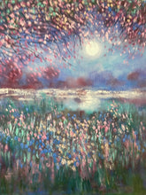 Load image into Gallery viewer, Spring cherry blossom  trees in moonlight-original oil paintings - total inches 32  x 20 x1