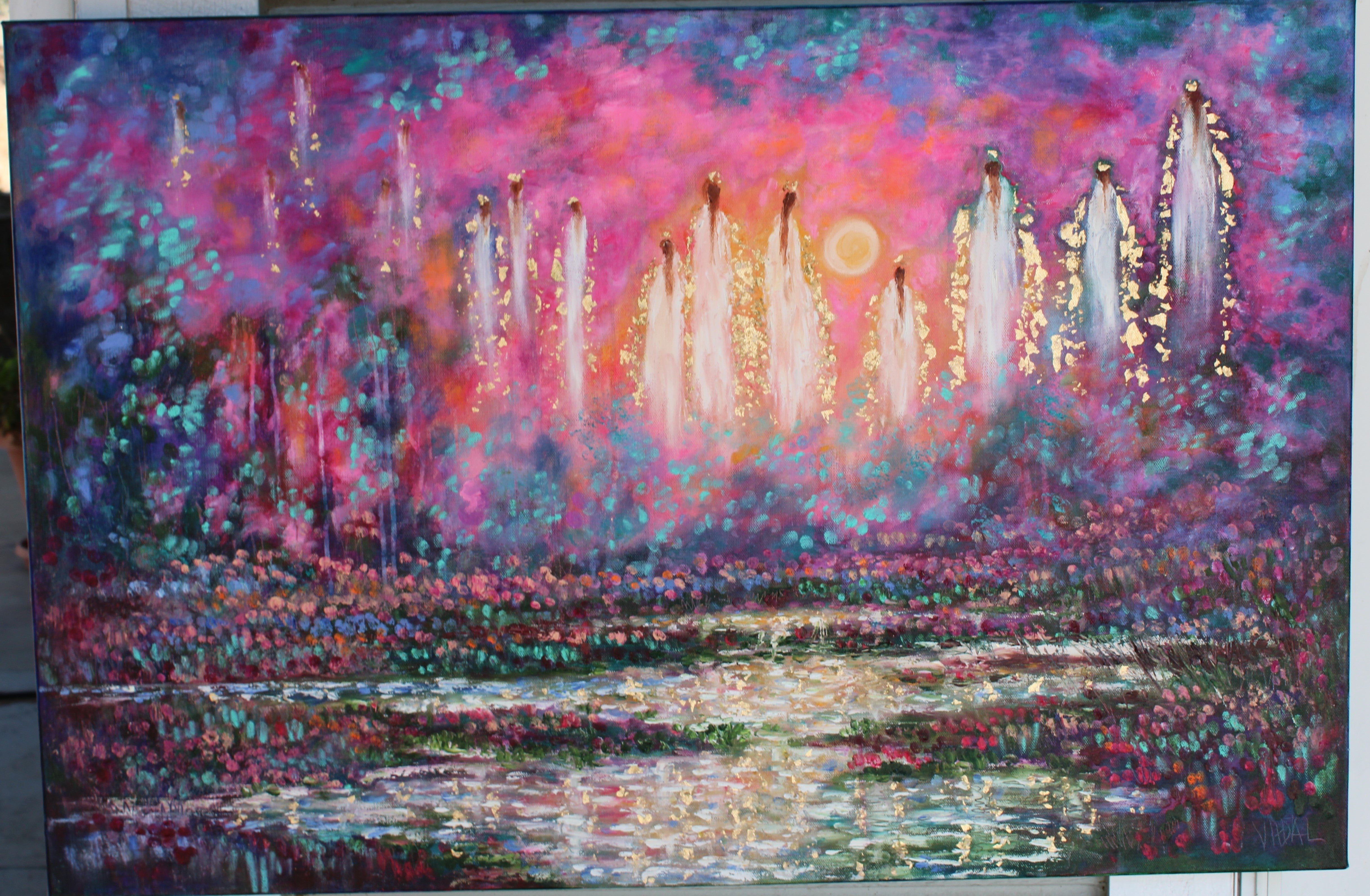 Original painting - Angels in Heavens Sunlight along wildflower stream