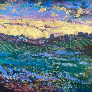 8x10 Original painting California wine country Acrylic with 24 kt Gold leaf and Framed