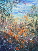 Load image into Gallery viewer, Monterey waves , trees and wildflowers   -oil and cold wax