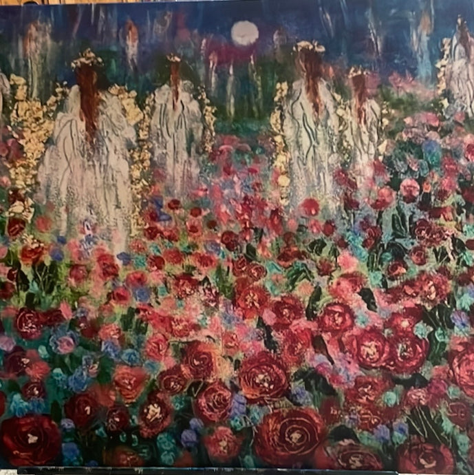 Angels of the rose garden-moonlight -18 x24-resin finish added soon