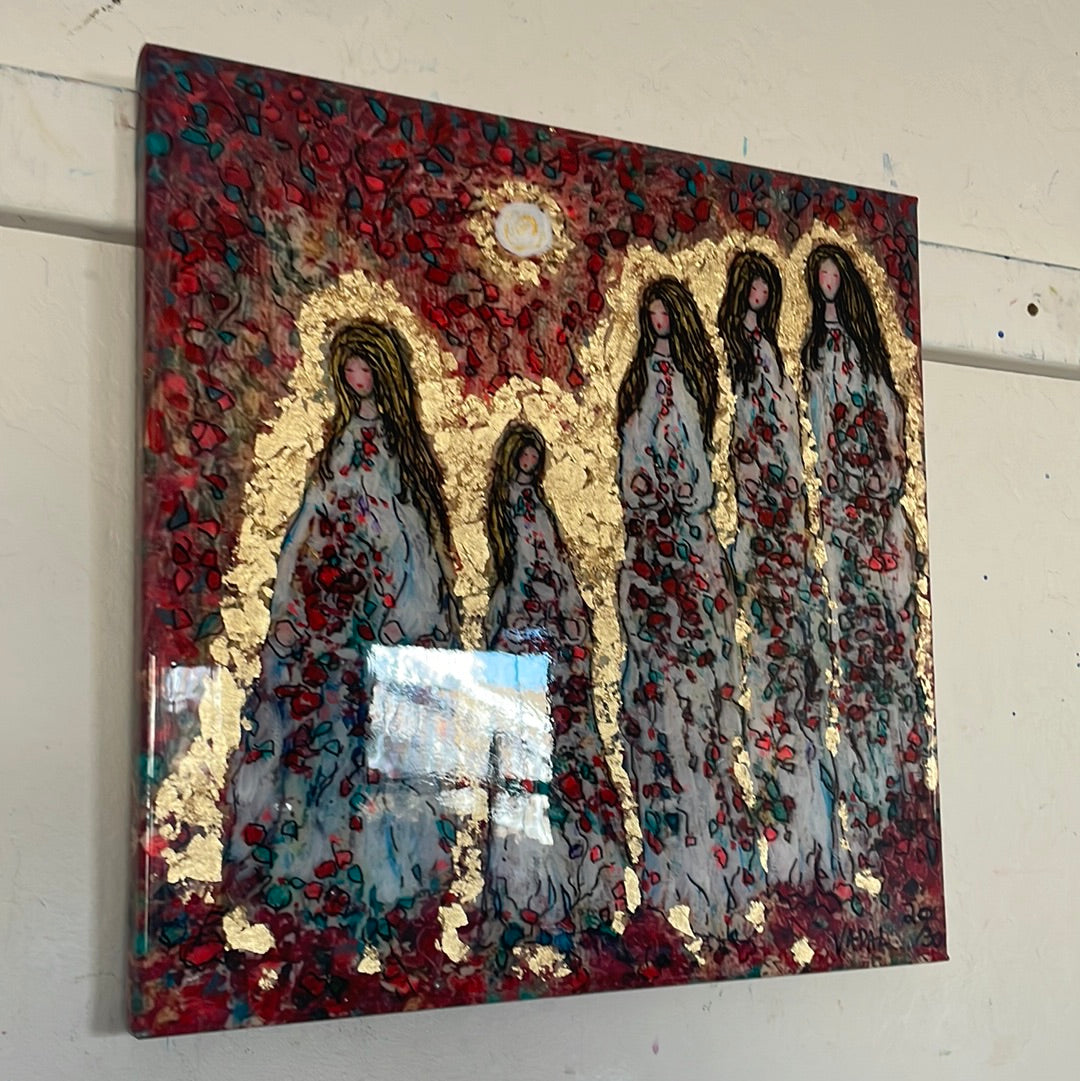 16x16x1 Angels in Heavens Sunlight Embellished Canvas Print with Gold Leaf and Resin Finish