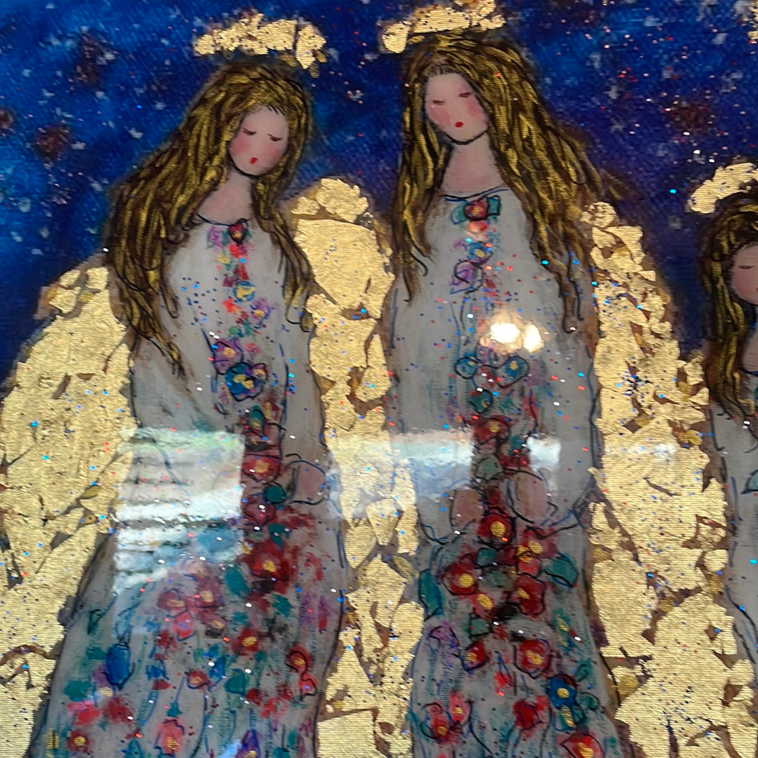 16x16x1 Limited Edition Angels in Heavens Moonlight Canvas Print with Gold Leaf and Resin