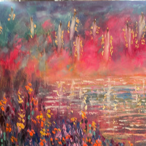 coastal Angels at Heavens Sunrise with California Wild Iris Poppies oil -24x36x1.5