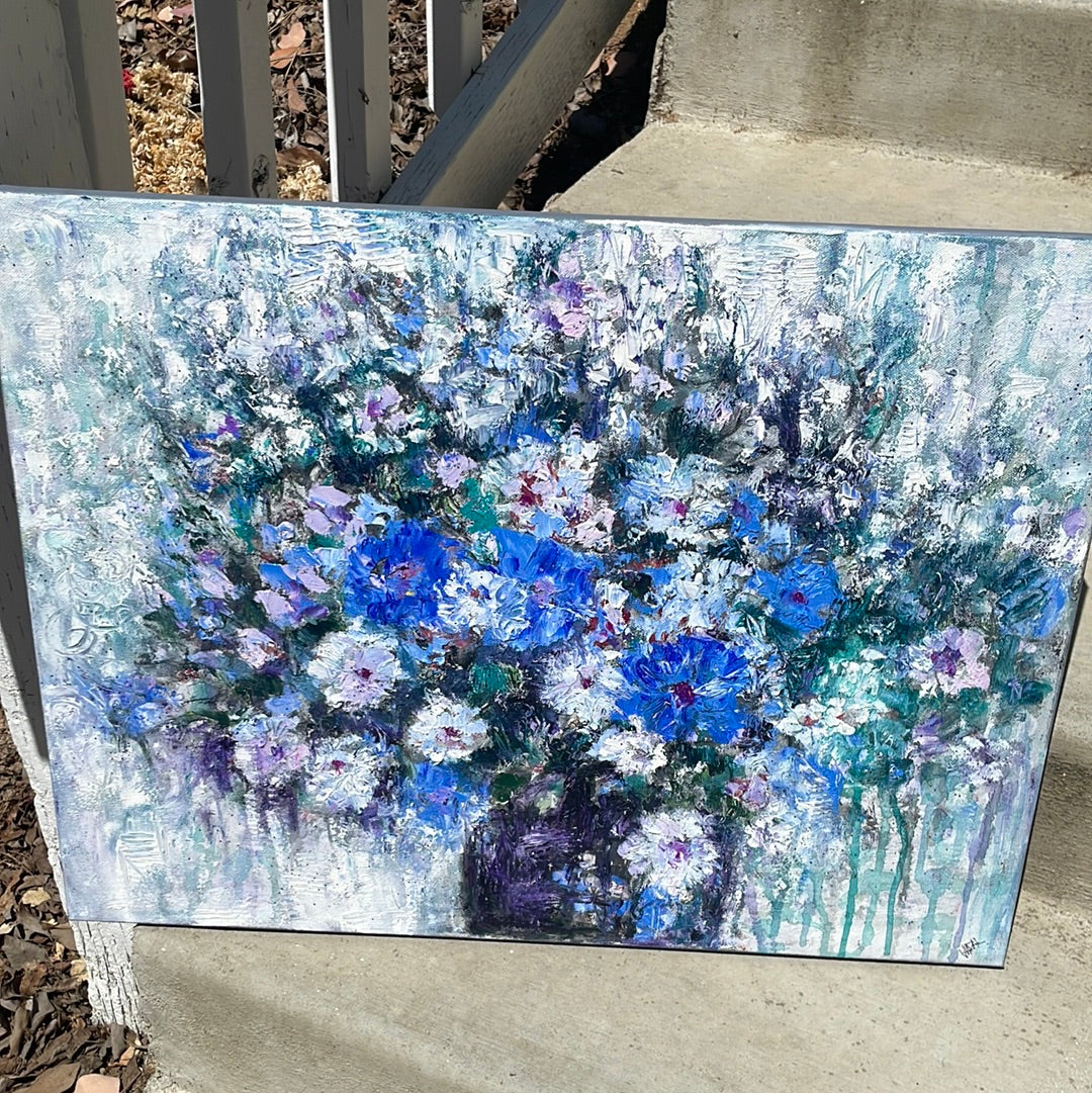 Original Painting - Blue Florals -oil - 18 x 24