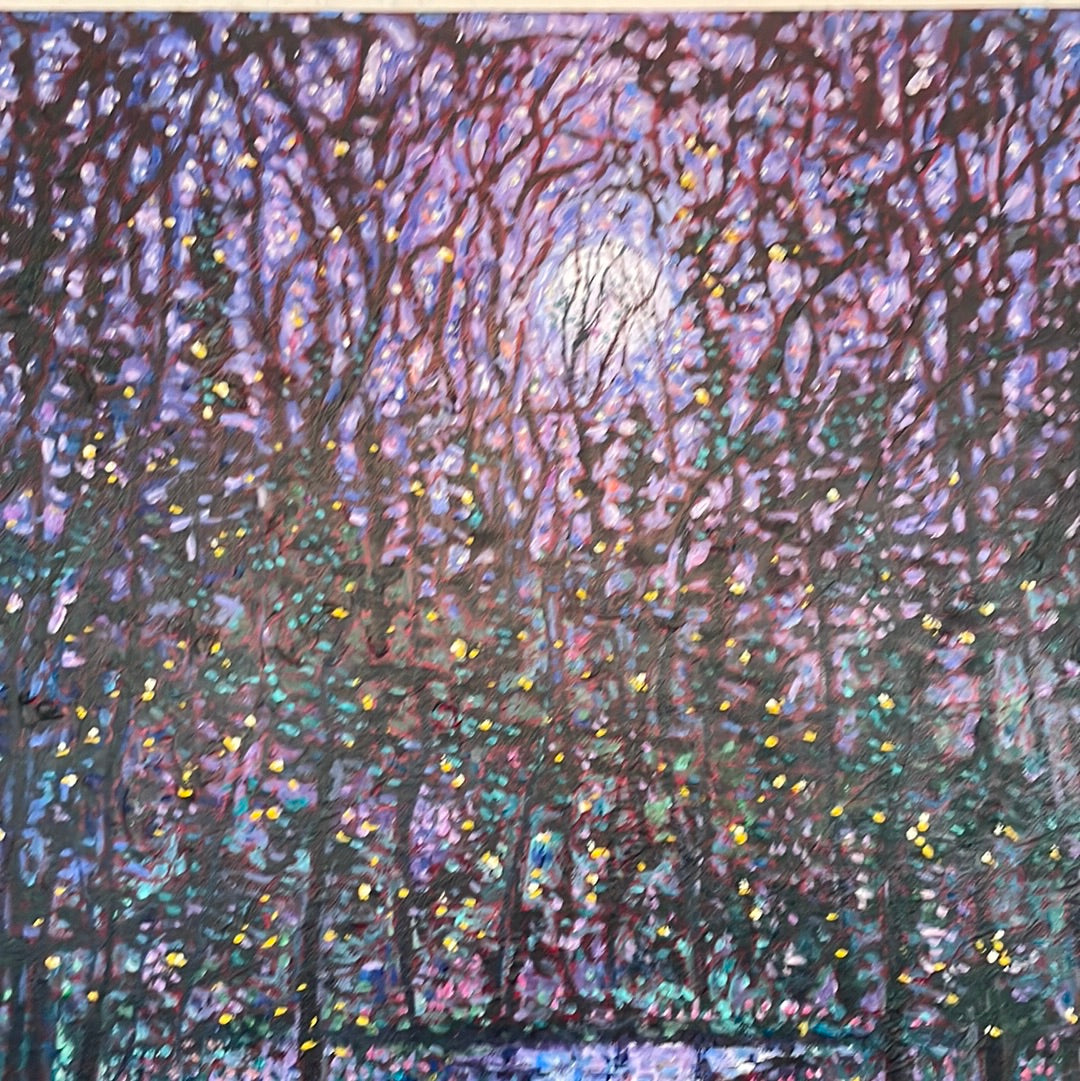 24x20x1 Original painting - Blue Violet Moon with Springtime Pond