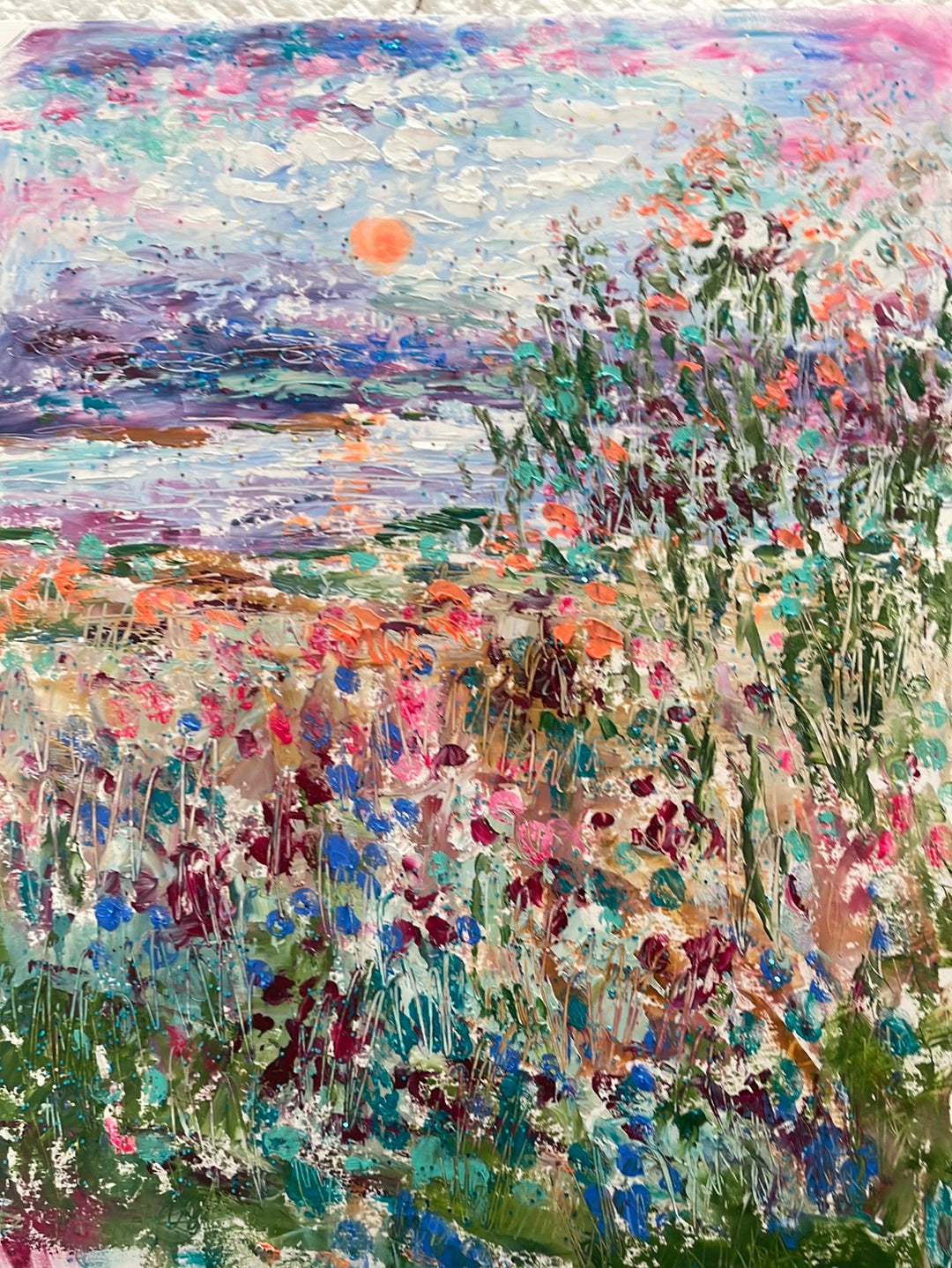 original painting - abstract oil painting California sunny  spring and wildflowers - free shipping