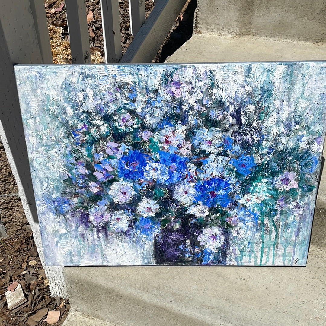 Original Painting - Blue Florals -oil - 18 x 24