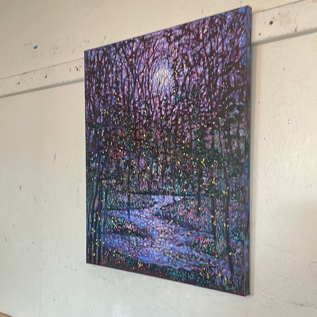 24x20x1 Original painting - Blue Violet Moon with Springtime Pond