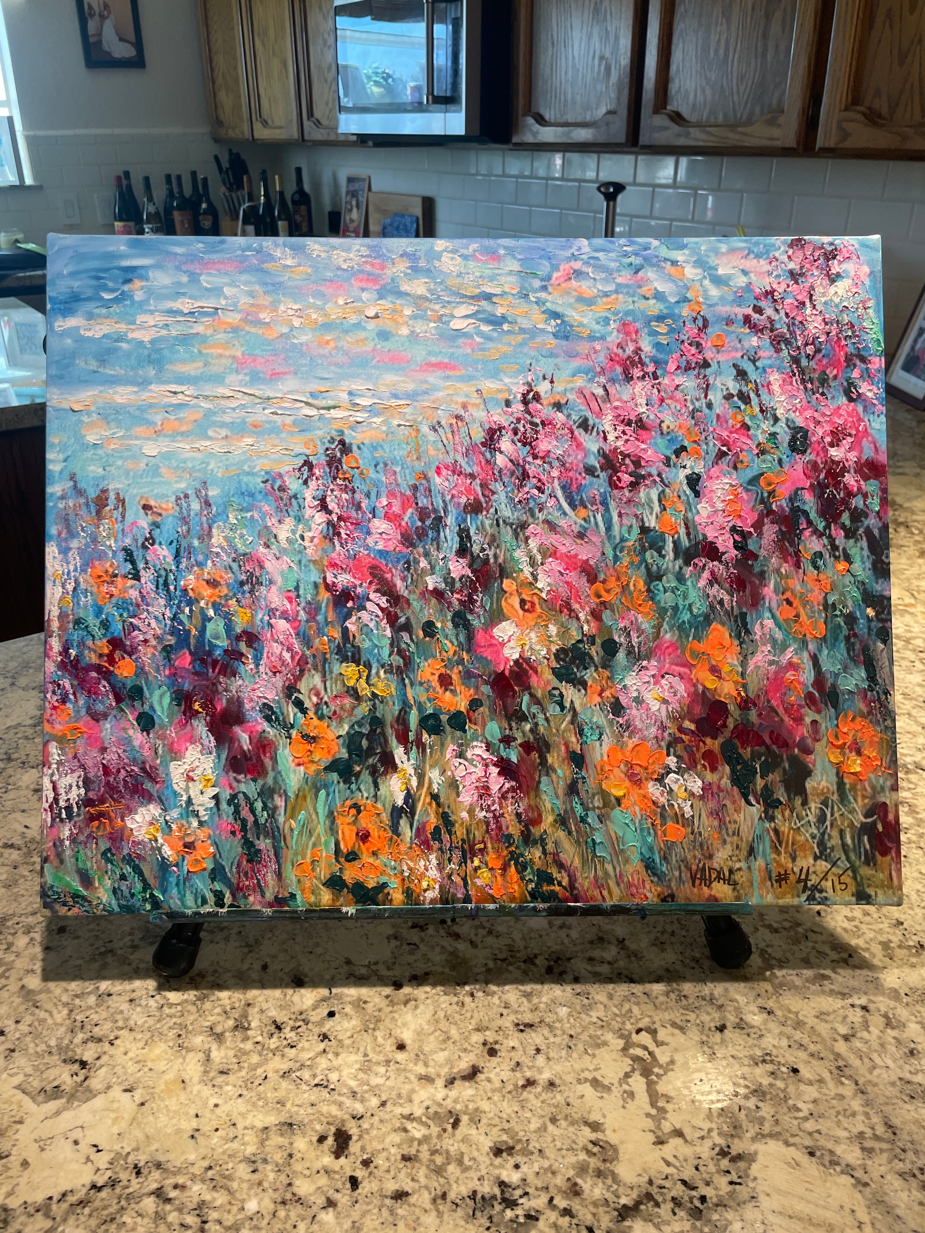 16x20x7/8 Limited edition embellished canvas print - California coastal waves and bright poppies