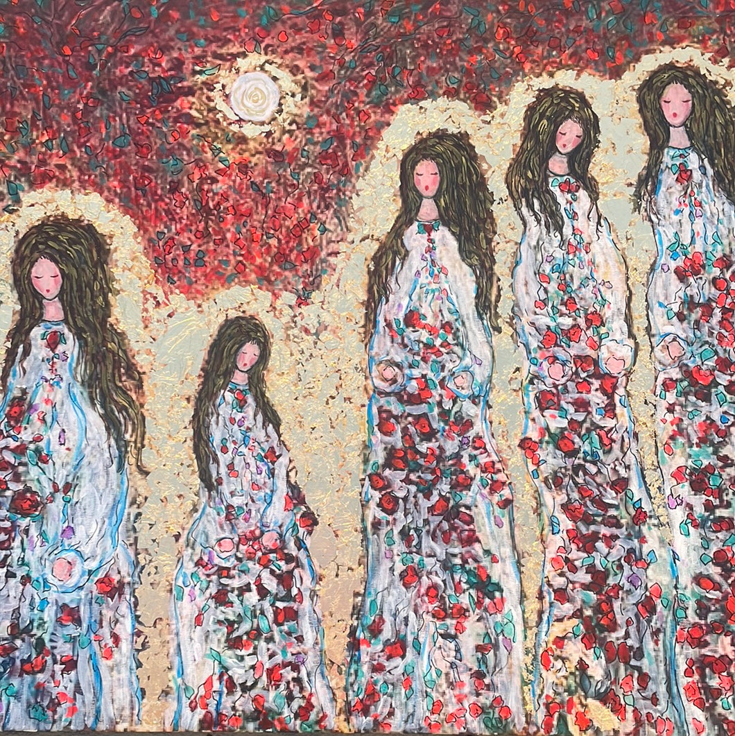 In Stock  - 2/15 x1 Large 30 x40 Angels in heavens sunlight - with gold leaf