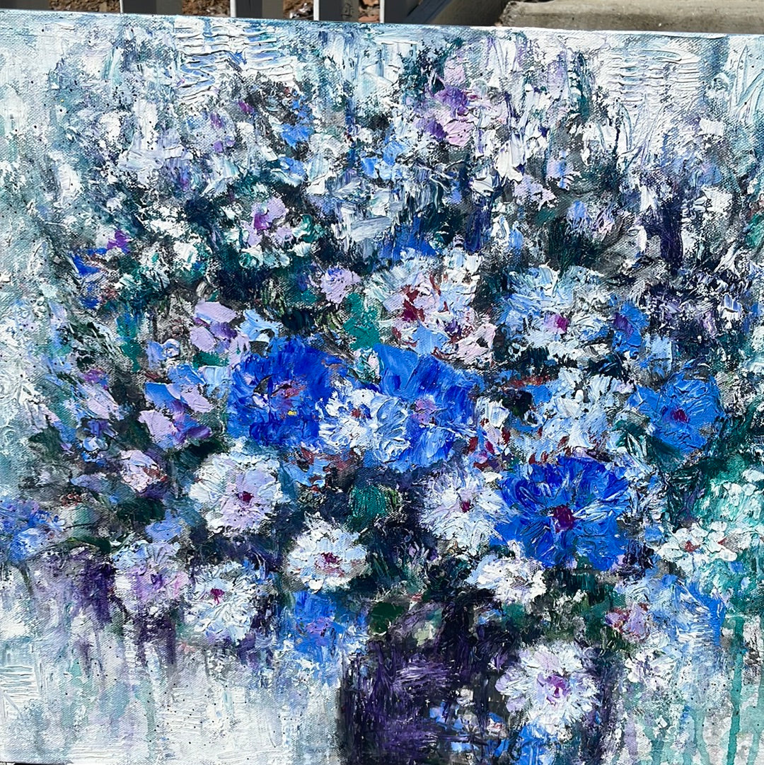 Original Painting - Blue Florals -oil - 18 x 24