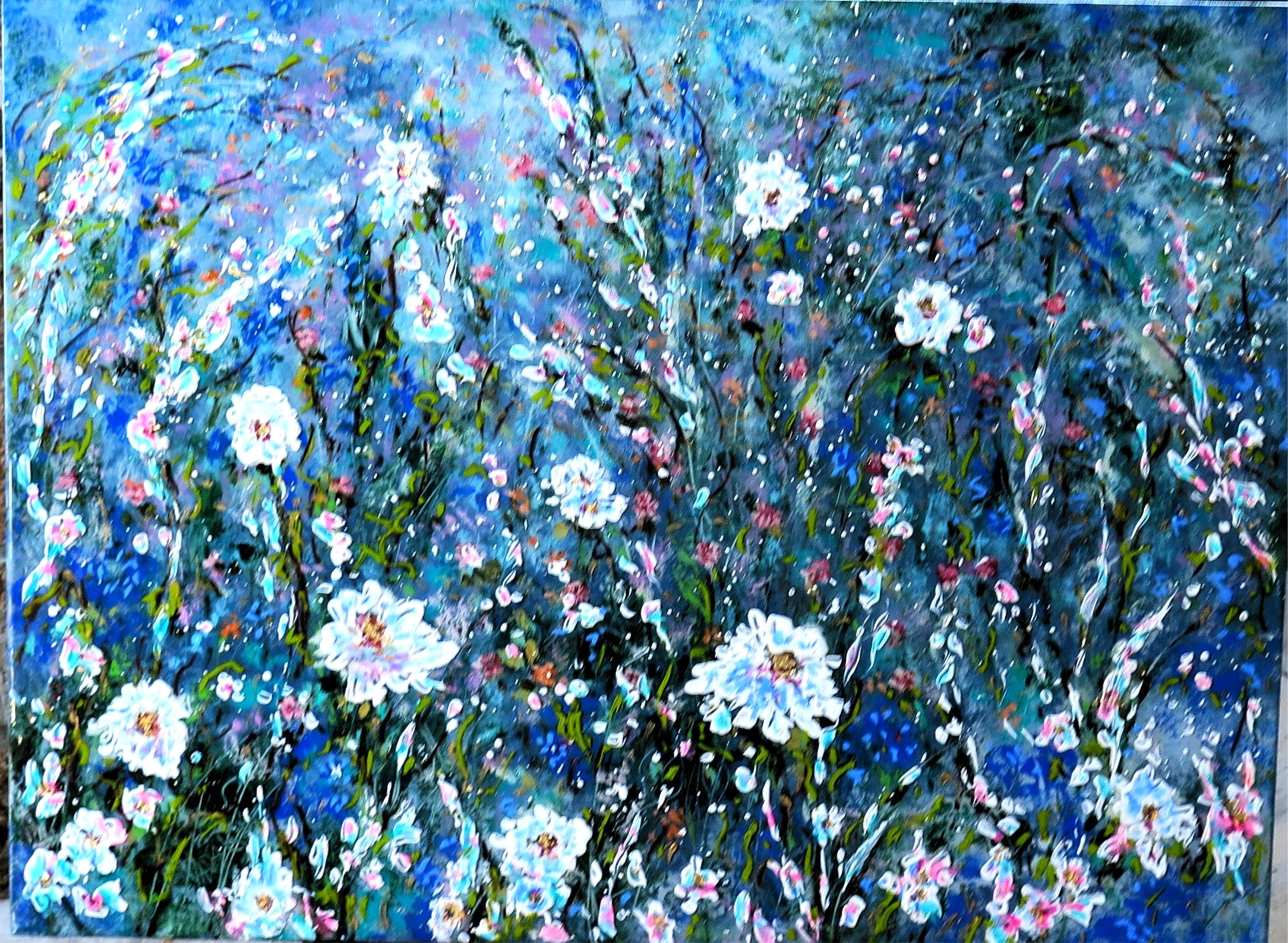 Original painting - Wild Blossoms in Blue and White