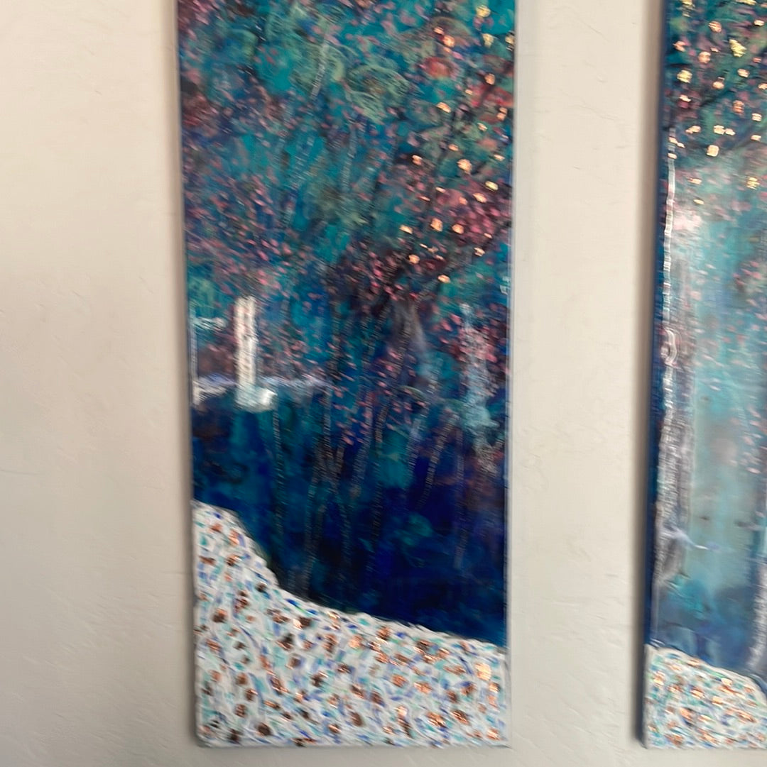 Original painting - Copper moonlight -2painting set - Large original oil painting  with ( resin-plaster) 24 x 36