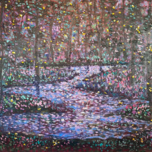 Load image into Gallery viewer, Blue Violet Moon with Springtime pond 24 x 20x 1