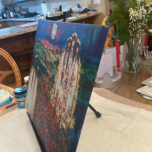 6/15  -in Stock- embellished canvas print- Angels of the vineyards in moonlight -acrylic highlights and gold leaf-18 x 24 x1-your choice Varnish or Resin finish