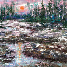 Load image into Gallery viewer, Yosemite pines at dusk and first snow -oil and cold wax