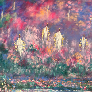 Angels of Cherry Blossom Heaven in moonlight -oil -24x36x1.5