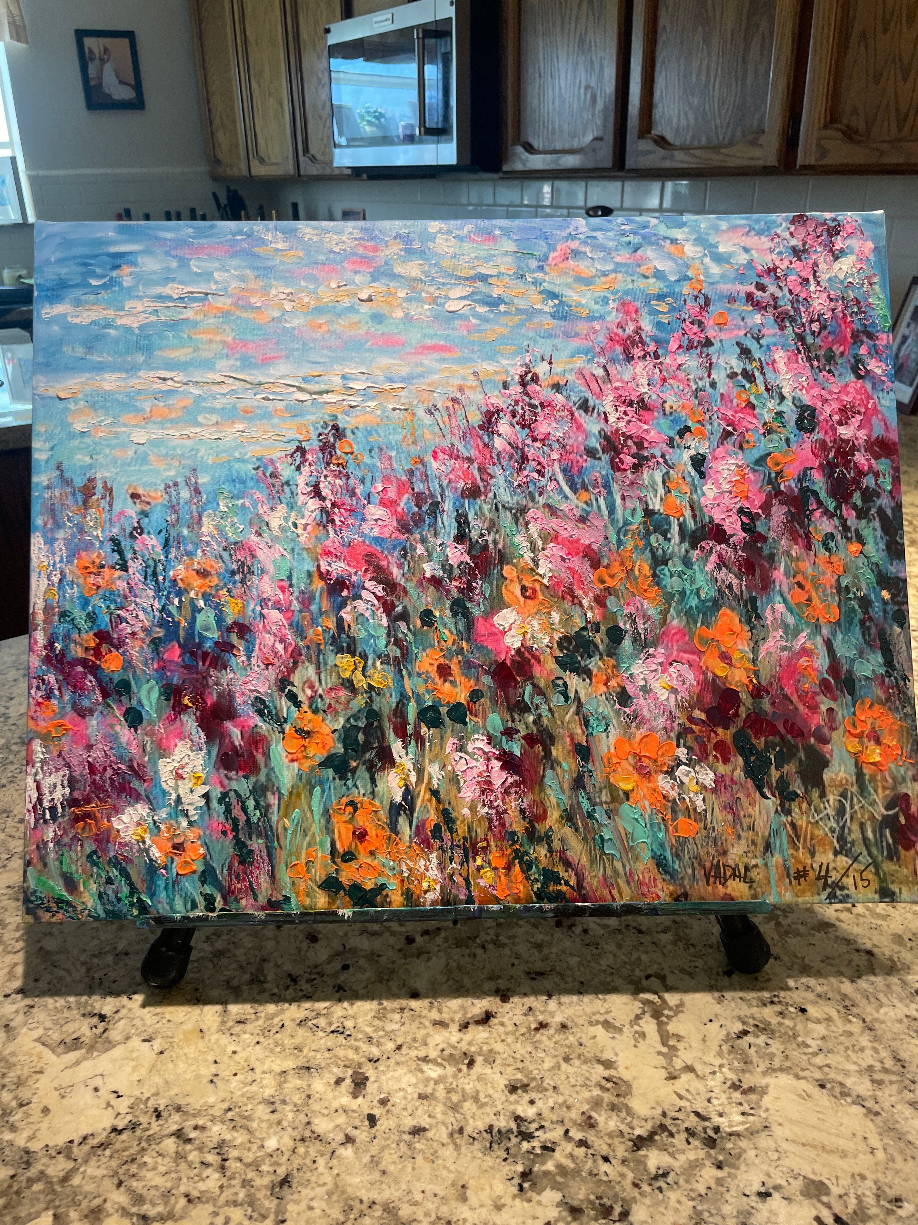 16x20x7/8 Limited edition embellished canvas print - California coastal waves and bright poppies