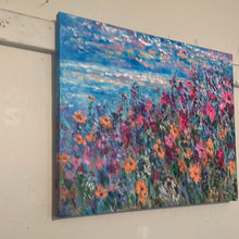 Load image into Gallery viewer, #3/ 15 -limited edition embellished print- California coastal waves and bright poppies  -16 x 20   x 7/8