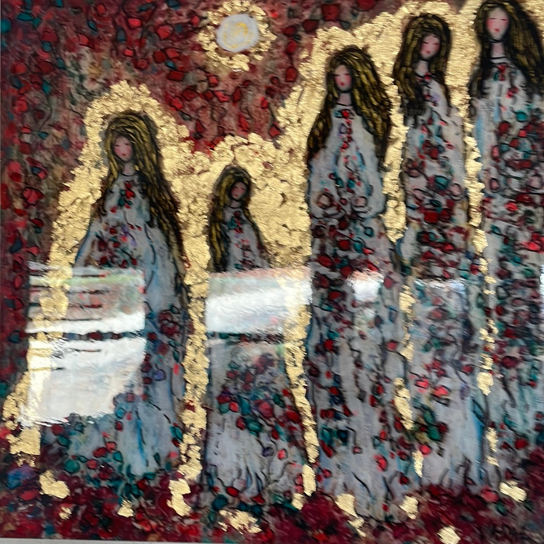 16x16x1 Angels in Heavens Sunlight Embellished Canvas Print with Gold Leaf and Resin Finish