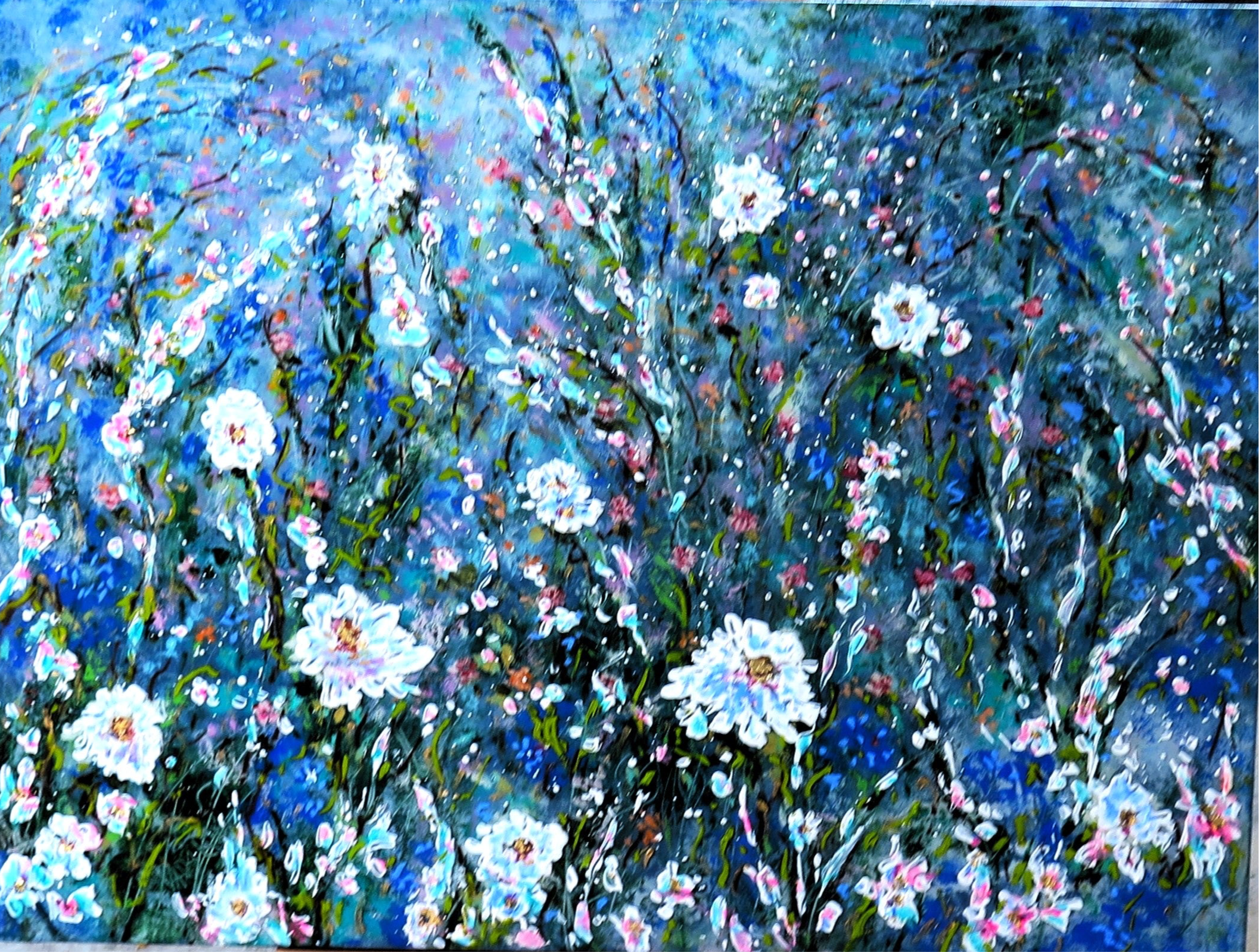 Original painting - Wild Blossoms in Blue and White