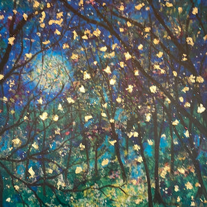 18x24x1  Fireflies under Springtime Moon Canvas Print with Embellished Gold Leaf with Resin Finish