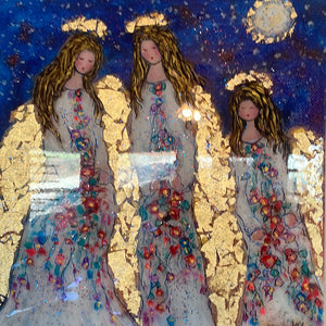 16x16x1 Limited Edition Angels in Heavens Moonlight Canvas Print with Gold Leaf and Resin