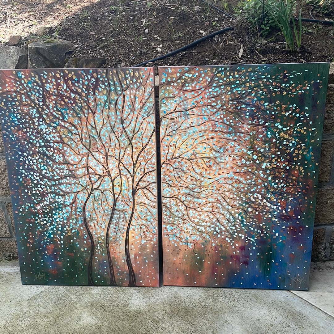 Original painting -copper trees - 48 x 36