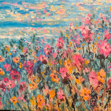 Load image into Gallery viewer, This is # 2 / 15 -limited edition embellished print- California coastal waves and bright poppies  -16 x 20   x 7/8