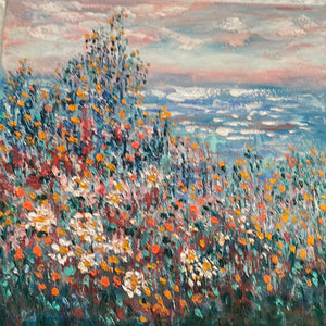 Coastal california and wildflowers   -oil and cold wax