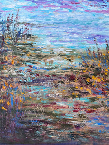 Monterey waves , beach path and  wildflowers   -oil and cold wax