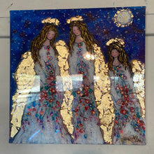Load image into Gallery viewer, #18/30 in stock - limited edition embellished print -Angels in heavens moonlight  - 16 x 16 x1 with gold leaf -a resin finish has been added
